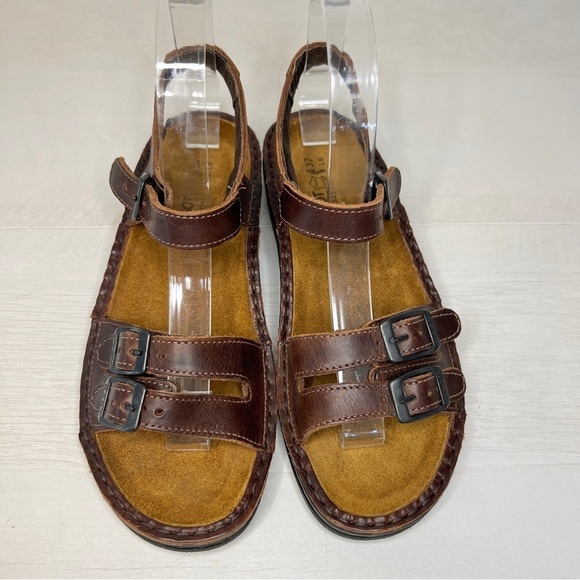 NAOT Brown Leather Buckle Ankle Strap Sandals - Picture 3 of 11